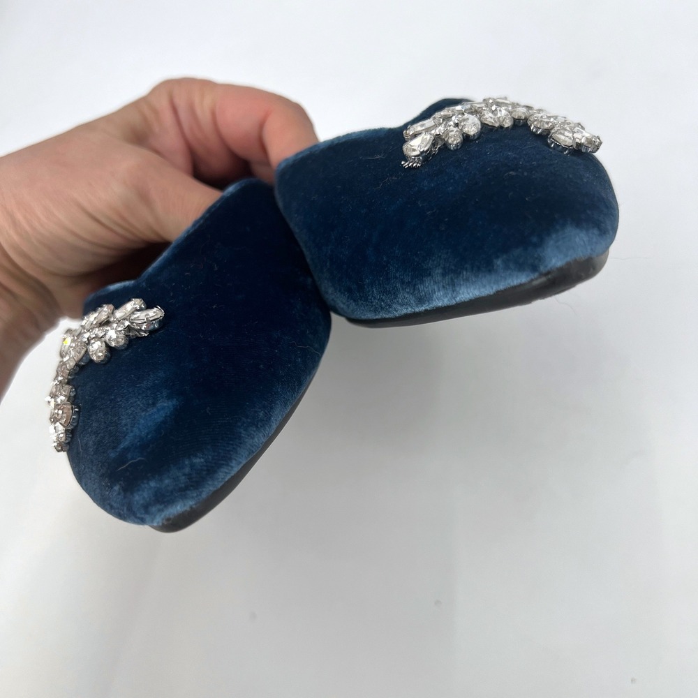 Birdies The Swan Jeweled Blue Velvet Slides Comfort Quilted Rhinestone Size 6.5 - Picture 5 of 9